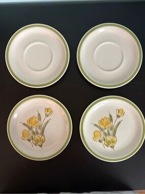 Stoney Brook Stoneware 6” Plates with Yellow Floral Design